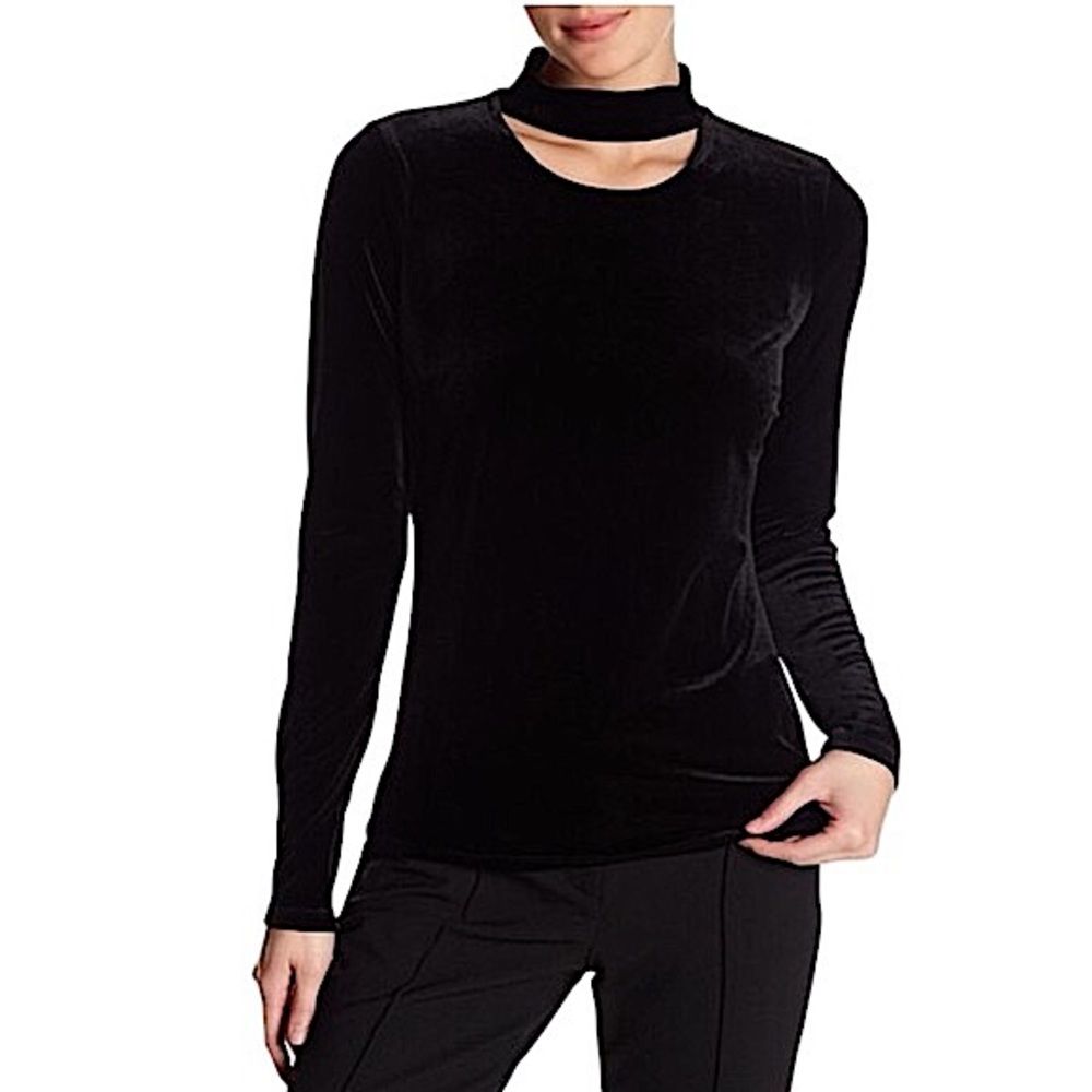 T Tahari Irena Black Velvet Mock Choker Top